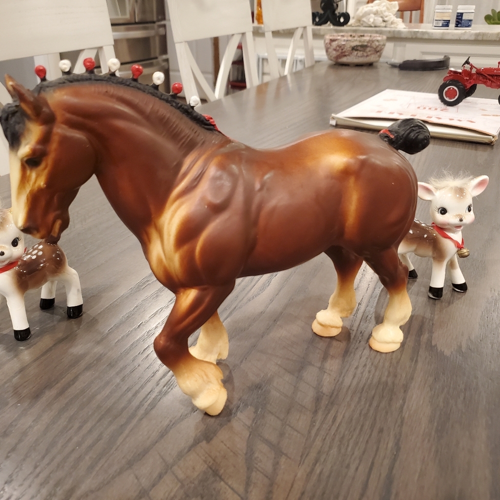 Beautiful Vintage Breyer Clydesdale Stallion With Red and White Bobs 70's -80's